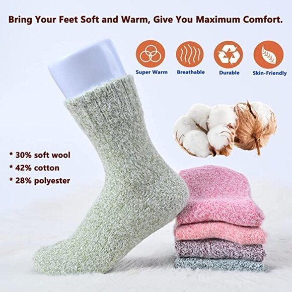 𝅺5 Pairs Luxury Wool Soft Socks Warm Winter Fall Womens Thick Cozy Knit NWT - Picture 5 of 8